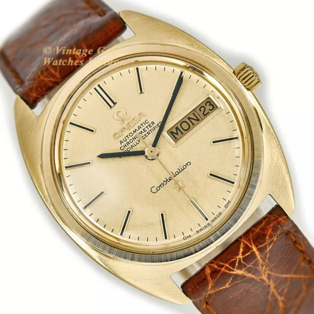 Omega Constellation 18Ct Tonneau, Cal.751, 1970 - Beautiful Gold Linen Dial!