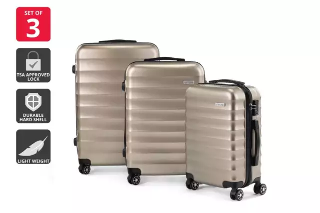 Orbis 3 Piece Capri Spinner Luggage Suitcase Set (Champagne), Luggage Sets,