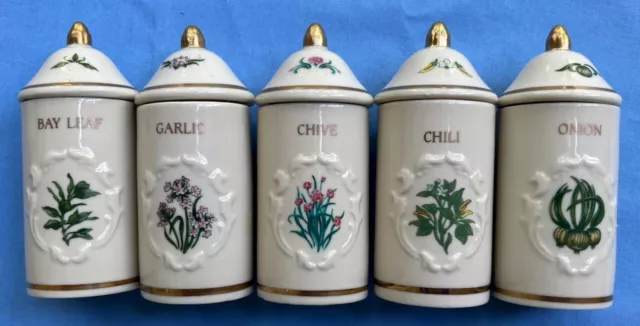 Juego de 5 frascos de especias Lenox: ajo, cebolla, chile, hoja de laurel, cebolla