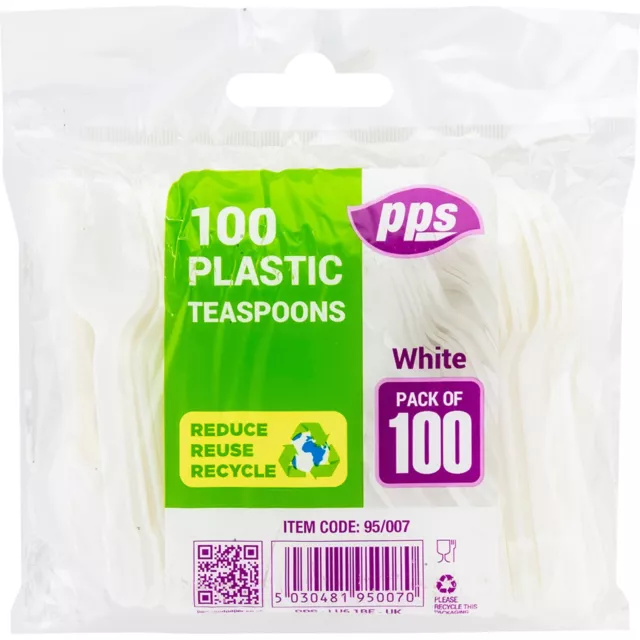 White Plastic Tea Spoons Coffee Stirring Reusable Washable Utensil Packs of 100