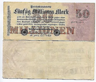 Old German 50 Million Mark Reichsbank Note Inflation Money 1923 in VF condition