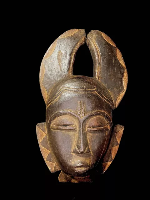 African Tribal Face Mask Wood Hand Carved Vintage Wall Hanging Baule Mask-5358