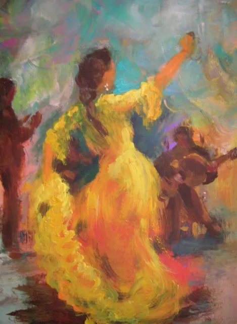 NEW LEON GOODMAN LIMITED EDITION OF PAINTING "Flamenco Dore" Dancer Dance