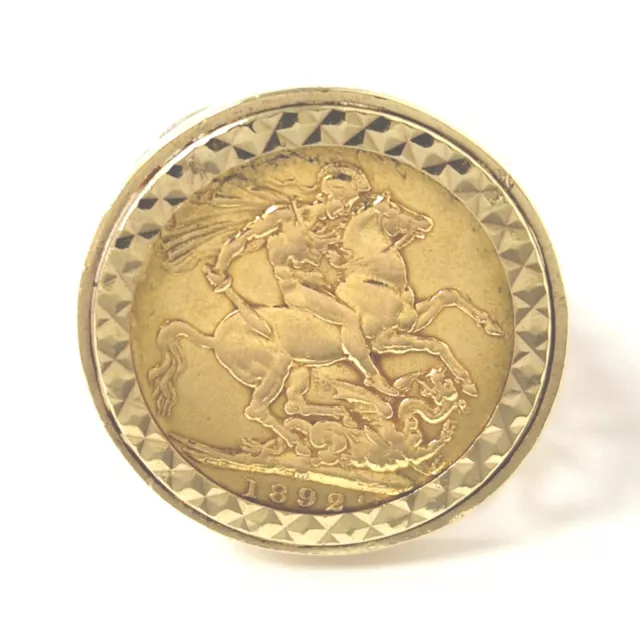 9ct Gold Full Sovereign Ring Victorian 1892 22ct Coin Size Y 24.7mm 13.8g