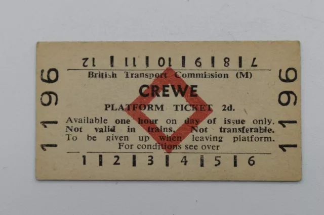 British Railways Board (M) Crewe Platform Ticket 1196