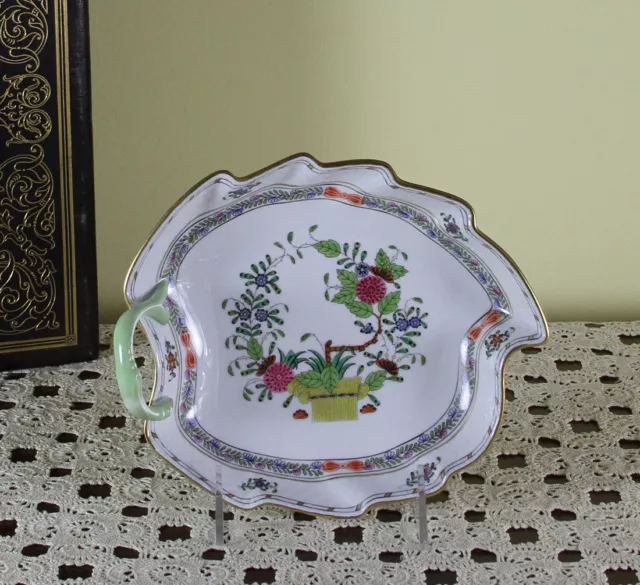 Exquisite Hand-Painted Small Leaf Shaped Dish with Fleurs des Indes by Herend