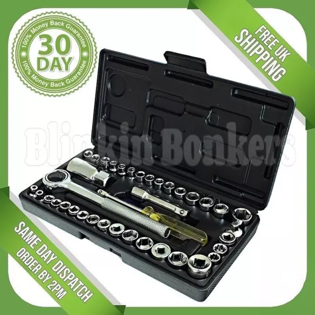 40Pc Metric Imperial Socket Bit Set 1/4" Drive Ratchet Wrench Extension Bar Kit