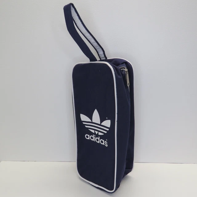 Vintage Adidas Navy Blue & White Toiletry  Shoe Bag Article No. 712 Zipper Strap