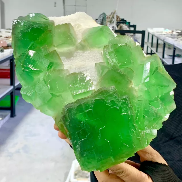 9.97lbNatural  green cubic fluorite cluster mineral samples