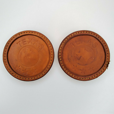 Lot of 2 Rio Grande Brand Tooled Leather Drink Coasters Texas 3 Stars