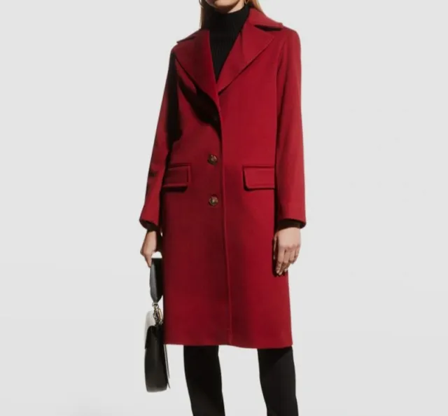 $1195 Fleurette Women's Red Lennon Modern Wool Walker Coat Jacket Size 2