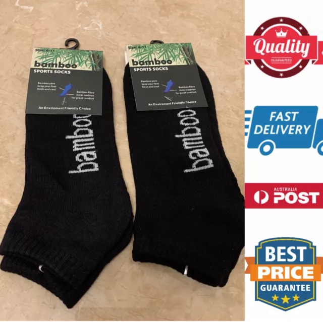 2 pairs premium Mens 92% Bamboo socks Sports Low Cut Ankle socks,Black,AU stock