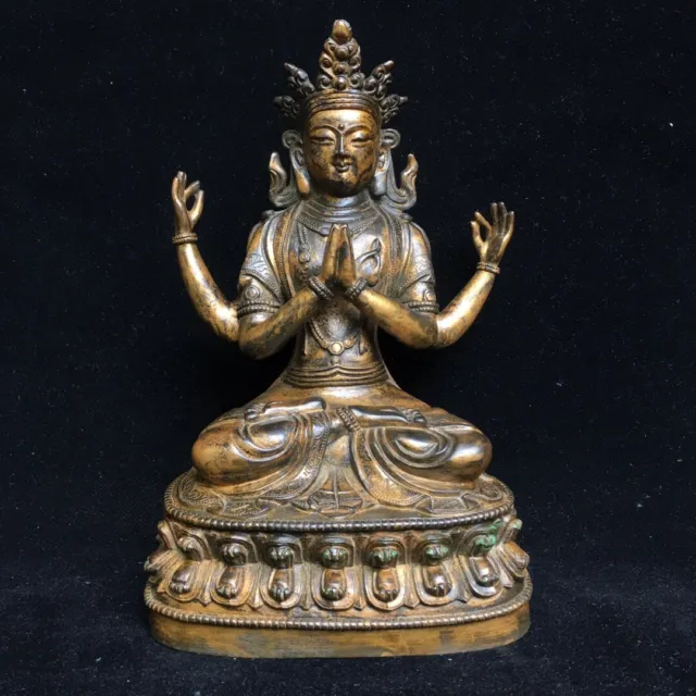 Chinese Exquisite Handmade Bronze gilt Guanyin statue