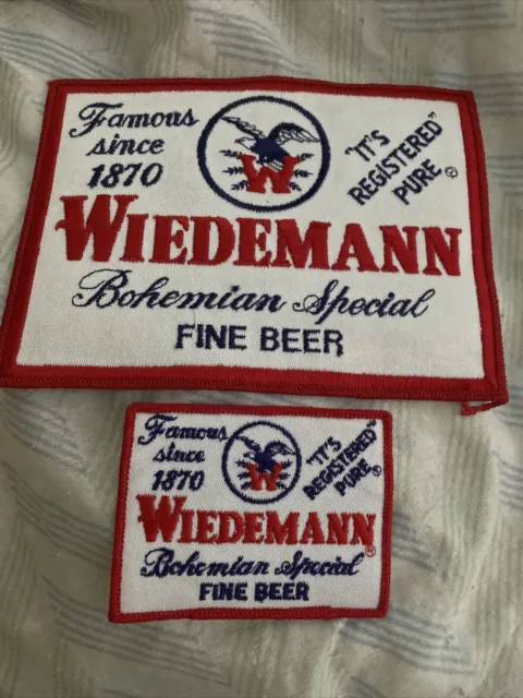 Lot Of 2 Wiedemann Beer Patches 7 1/4" x 5 1/2" 4” X 3” Sewn Embroidered ￼Ale