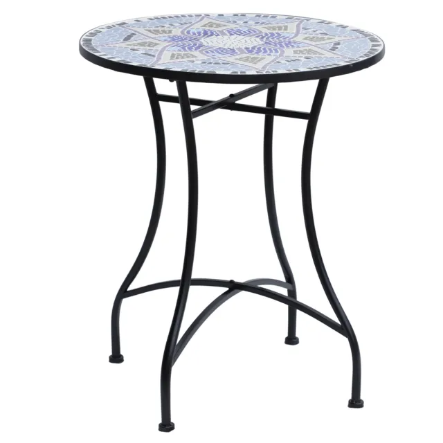 Mesa de jardín Outsunny, mosaico mesa lateral redonda patio con parte superior de cerámica de 60 cm