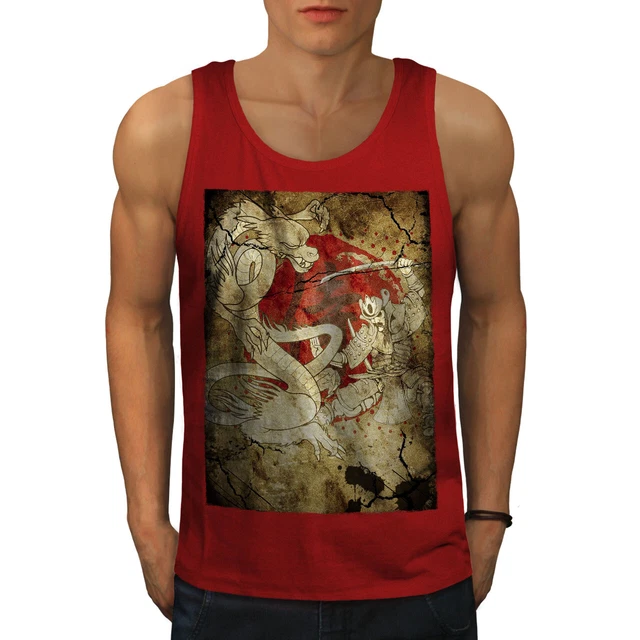 Wellcoda Katana Dragon Clash Mens Tank Top, Battle Active Sports Shirt