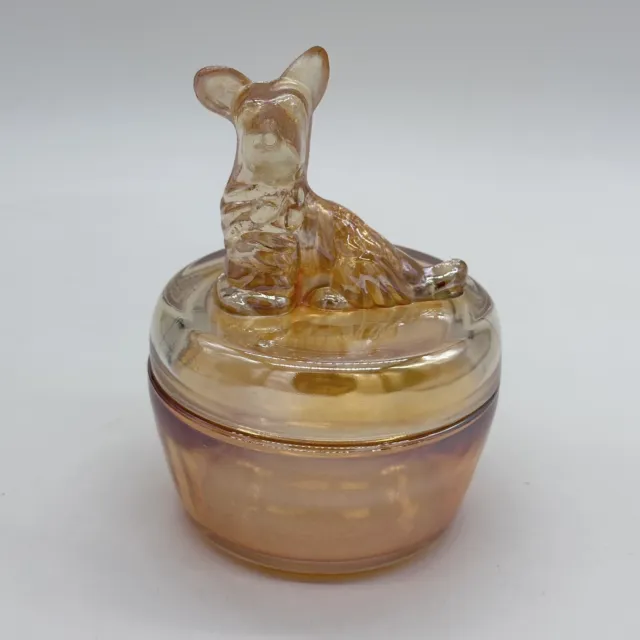 Jeanette Glass Scottie Dog Marigold Iridescent Vintage Lidded Dish Trinket Box