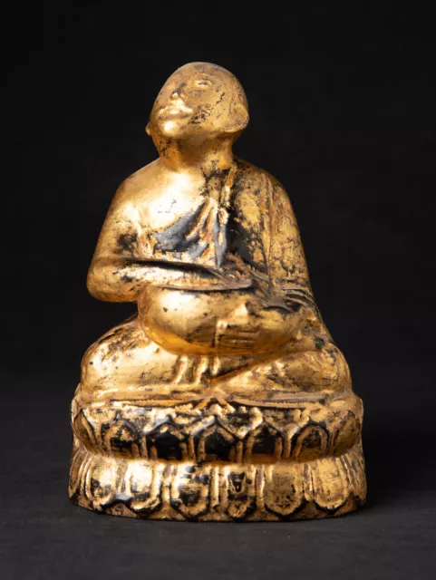 Antique wooden Burmese monk statue from Burma, 19th century