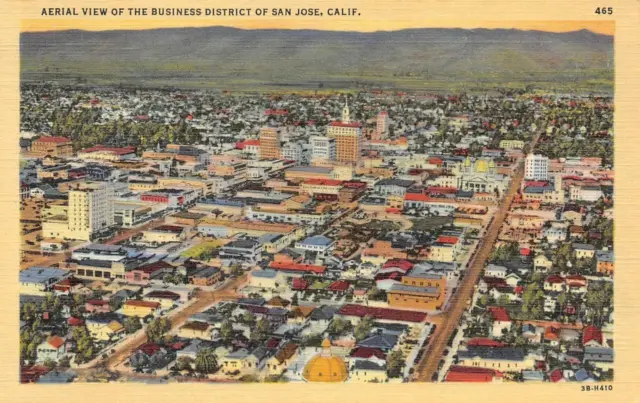 Aerial View SAN JOSE, CA Santa Clara County c1940s Linen Vintage Postcard