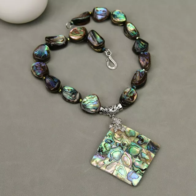 Natural Mix Color Green Paua Abalone Shell Nugget Necklace Abalone Slice Pendant