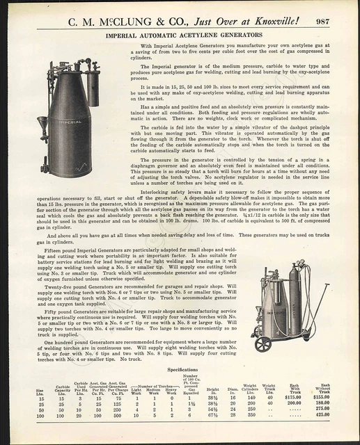 1921 ADVERT Imperial Automatic Acetylene Generators Gas Louden Overhead Crane