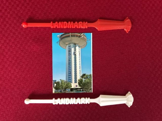 Landmark Hotel & Casino souvenir picture card and 2 Swizzle Sticks Las Vegas New