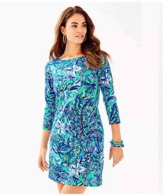 NWT Lilly Pulitzer Hollee Dress in Bennett Blue Teal Pink Floral Print Size XL