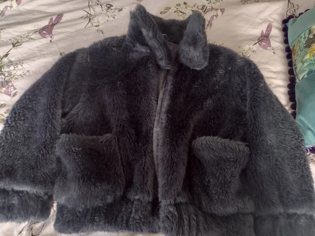 Next Girls Furry Fur Teal Blue Jacket Age 8
