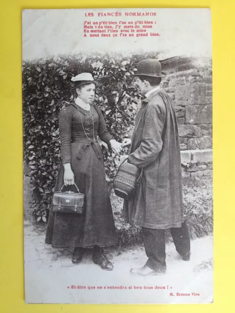 cpa H. ERICE à VIRE FRANCE NORMANDY Headdress & Costume LES FIANCÉS NORMANDS