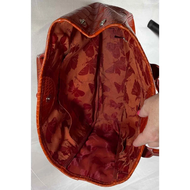 Longchamp Terracotta Roseau Croc Embossed Leather Toggle Top Handle Tote Purse 6
