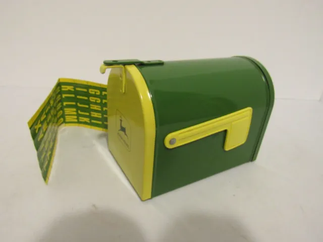 Vintage Ertl Stamped Steel Mailbox Bank John Deere Plastic Flag Padlock
