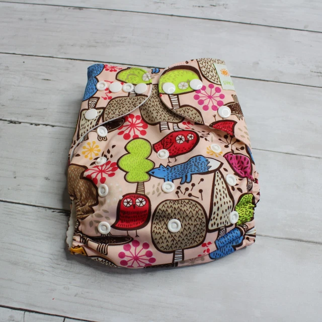 Baby Girl's Cloth Diaper Cover Pocket Insert Adjustable Woodland Animals Fox Owl