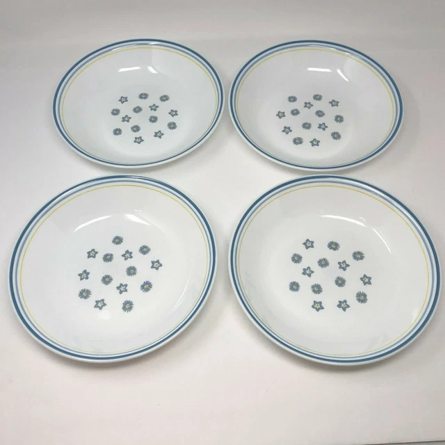 Set of 4 Corelle Sundrops Pasta Soup Bowls 8.5" White w/ Blue & Yellow