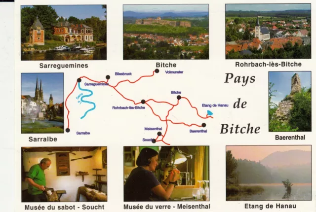 Carte postale 10cmX15cm MOSELLE Pays de BITCHE multivues timbrée 1907