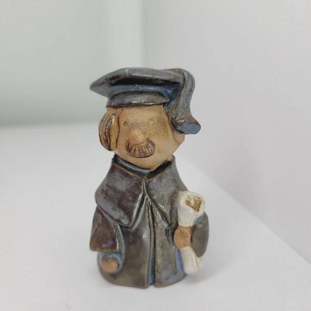 Vtg 60s 70s Glazed Clay Graduate Figurine Ceramic  Primative Folk Art Degree