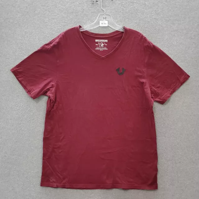 True Religion Men T-Shirt XL Red Logo Short Sleeve V Neck Tee READ