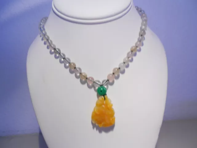 21mm x27mm carved yellow & white jade pendant/ crystal beads/silver clasp