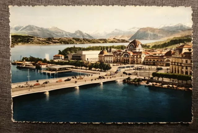 Lucerne Gare Art Kongresshaus Suisse Carte Postale 1940er Ak Vieux