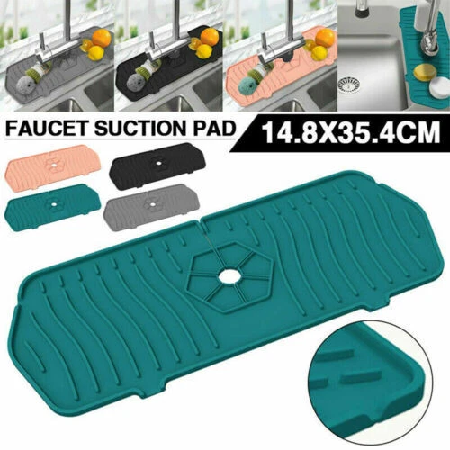 Nodcows Tapis Égouttoir Robinet Silicone 61x14,5 Cm - Protège Évier Cuisine Et Salle De Bain, Anti-Éclaboussures Gris