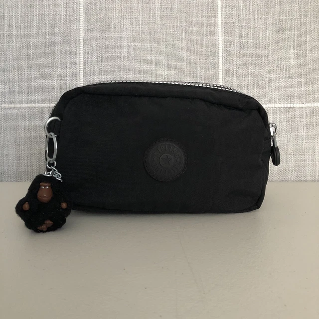 Kipling Cosmetic Toiletry Bag Black Travel Organizer Two Sides Zipper Keychain