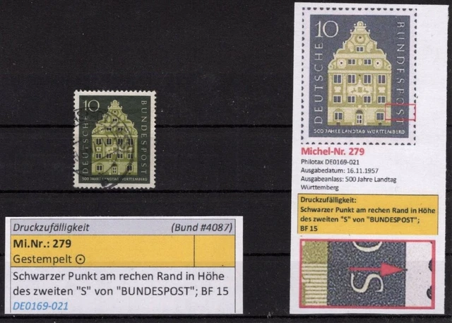 Druckzufälligkeit: Bund Mi 279 ⨀ Philotax DE0169-021