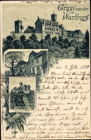 Litho Lutherstadt Eisenach in Thüringen, Wartburg, Gesamtansicht... - 10262794