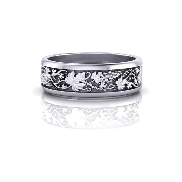 Sterling Silver 925 Grapevine Promise Band With Rhodium Plated