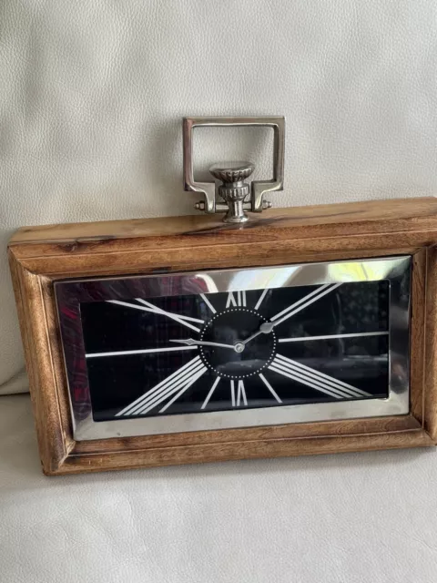 Rectangular Oak Brown And Nickel Chrome Table Mantel Clock