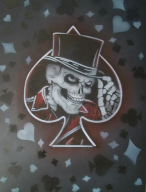 Playing Gentleman Hat Skull Spades Hearts Diamonds Clubs Biker Airbrush Stencil