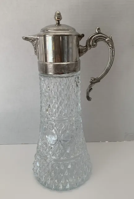 Vintage Claret Jug Wine Carafe Sheraton Silver plate Cut Crystal Inner Ice Tube 3