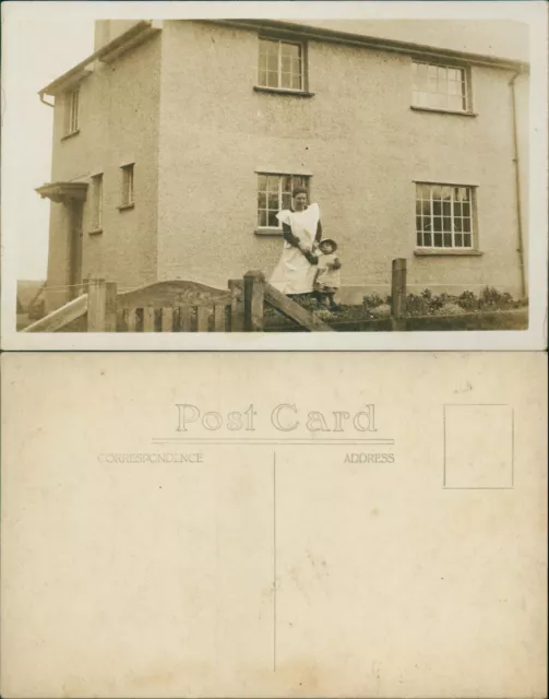 Real Photo RP Unidentified Location Mother And Daughter outside house