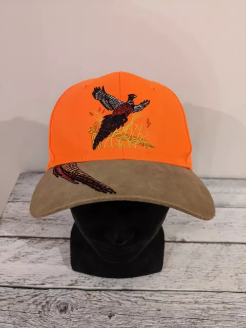 Pioneer Seeds Pheasant Farm Hat Cap Blaze Orange Vtg Rooster Tail Feather