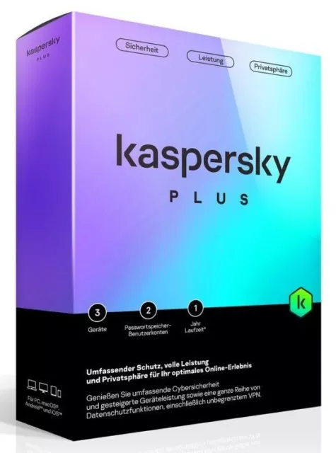 Kaspersky Plus Internet Security 2024 Box 3 Geräte 1 Jahr Sicherheit-Schutz NEU