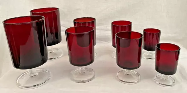 Vintage Set of 8 Arcoroc France Luminarc Ruby Red Wine Cocktail Shot Glasses